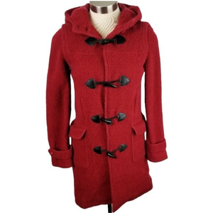 Express Womens Size 1/2 Red Wool‎ Toggle Hooded Pockets Winter Coat Jacket